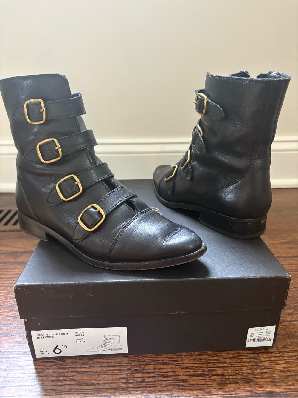 J. Crew Black Leather Multi-Buckle Ankle Boots- 6.5 ae920